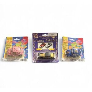 Toy Galaxy Mini VW Beetles Die Cast Movable Doors Collectible Pull Back Cadillac